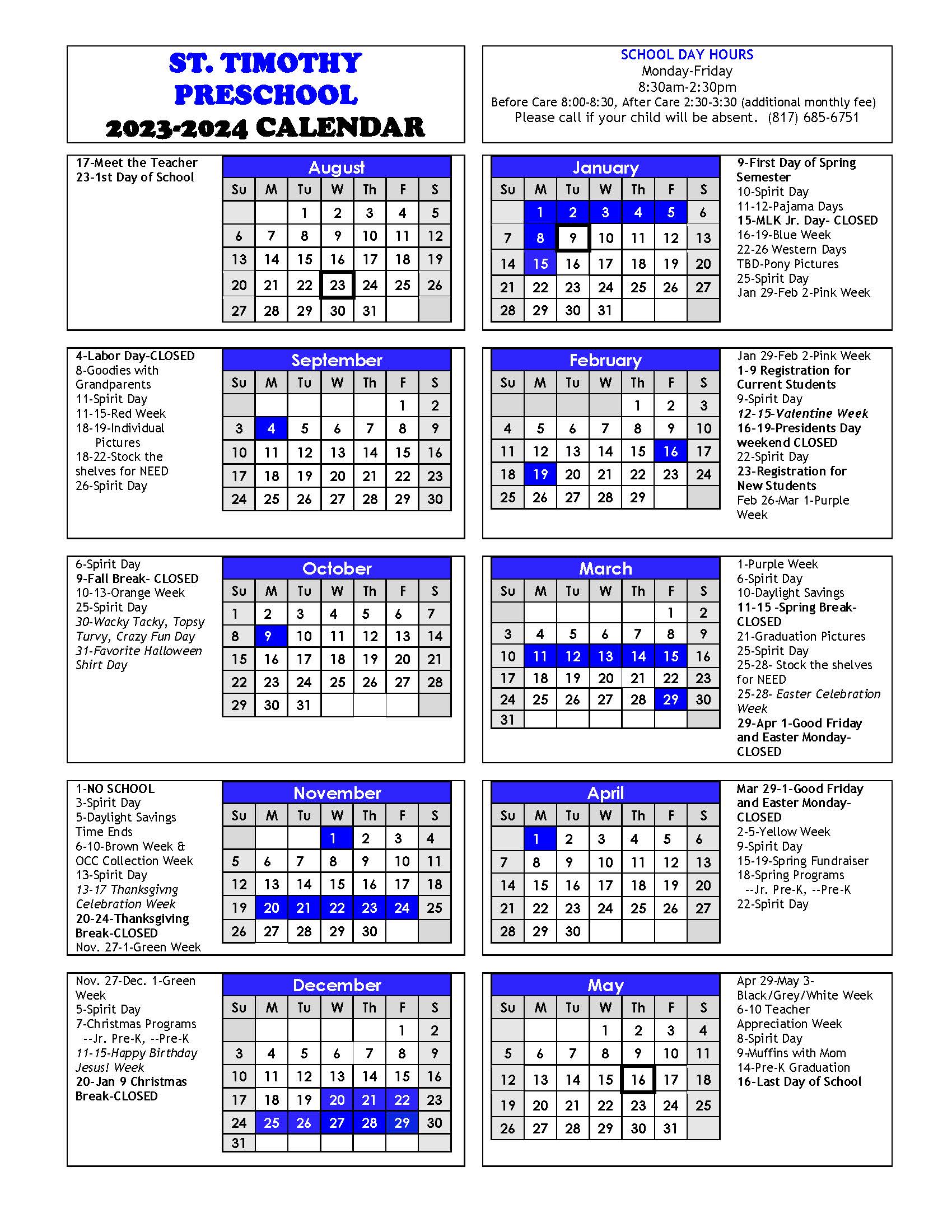 School Year Calendar